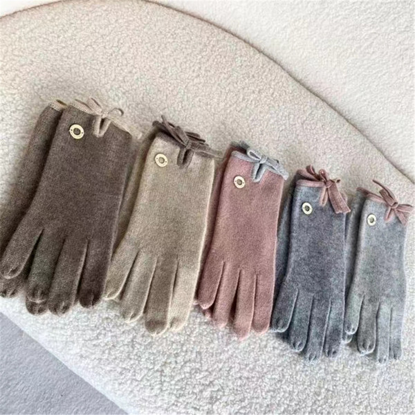 Women's Knitted Bow Gloves, 100% Cashmere, Warm Mittens, Outdoor, Winter F640-3256807945781256