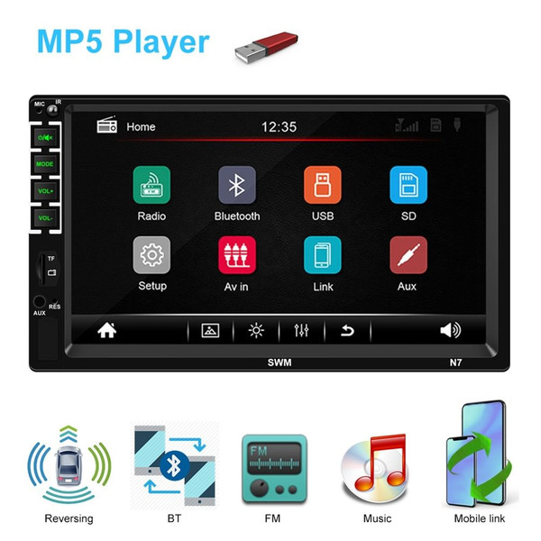 7-inch Car Stereo Mp5 Player HD Touch-screen Universal Bluetooth Aux Playback Radio Reversing with  K484-PAU_0G506DEZ