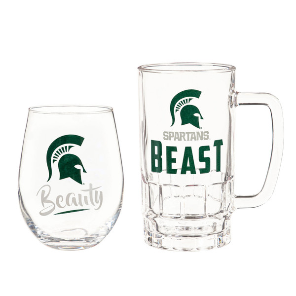 Michigan State Spartans Drink Set Boxed 17oz Stemless Wine and 16oz Tankard Z157-194690654