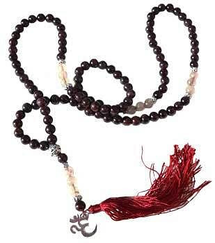 Om, Garnet & Golden Rutile japmala H558-JM036