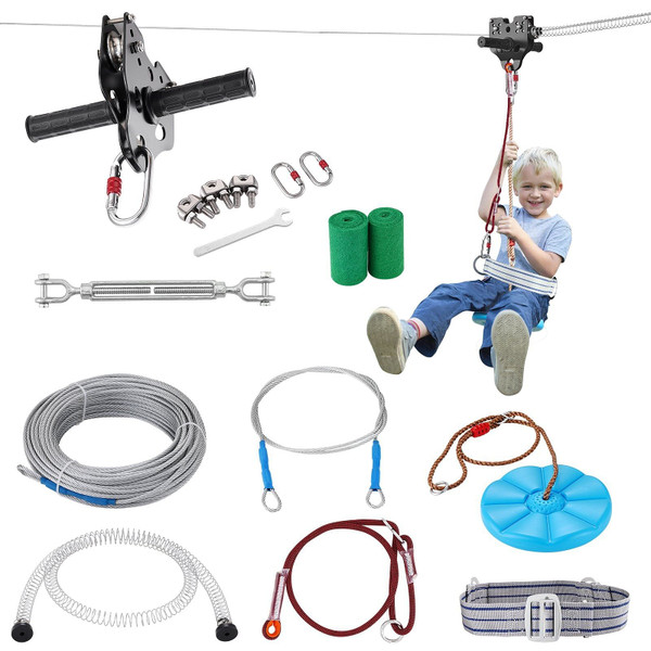 Zipline Kit for Kids and Adult, 120 ft Zip Line Kits Up to 500 lb, Backyard Outdoor Quick Setup Zip E415-BXGHSTJ120YCSIINXV0