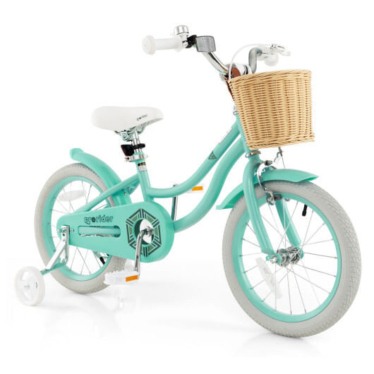 16-Inch Kids Bike with Training Wheels and Adjustable Handlebar Seat-Green - Color: Green - Size: 1 D681-TS10130GN-16