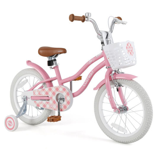 16 Inch Kids Bike with Training Wheels and Basket for Boys Girls 4-7 Years Old-16 inches - Color: P D681-TS10086RE-16