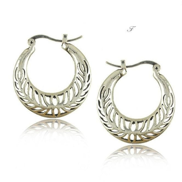 Style: Design-E - Exotic Tribe Vintage Style Silver Filigree Hoop Earrings For World Traveller K290-19500762181