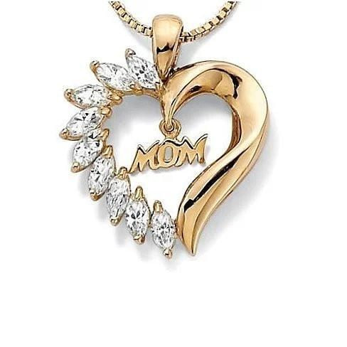 Color: 18kt Yellow Gold - MOM's LOVE Heart Pendant With CZ K290-1315004244