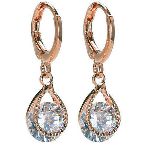 Polish Style: Gold,Diamond Color: Green - Diamond Drops Colorful Hoop Earrings In Rose Gold And Sil K290-20678408261