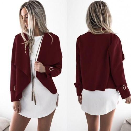 High Fashion Lapel Style Women Top - Wine Red A392-fast0035