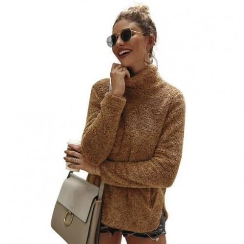 Winter Fashion Hooded Long Sleeves Women Thickened Plush Top - Khaki A392-fast0098