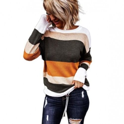 U.S. High Fashion Contrast Strips Design Women Top - Orange A392-fast0203