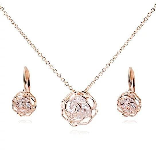Color Style: Gold - Rose Is A Rose Pendant And Chain 18kt Rose With 2ct CZ Bonus Free Earrings In W K290-13534231986211