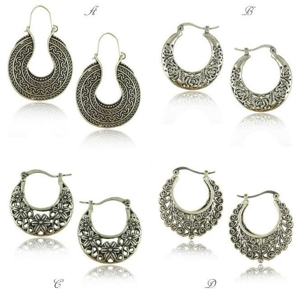 Style: Design-C - Exotic Tribe Vintage Style Silver Filigree Hoop Earrings For World Traveller K290-19500761989