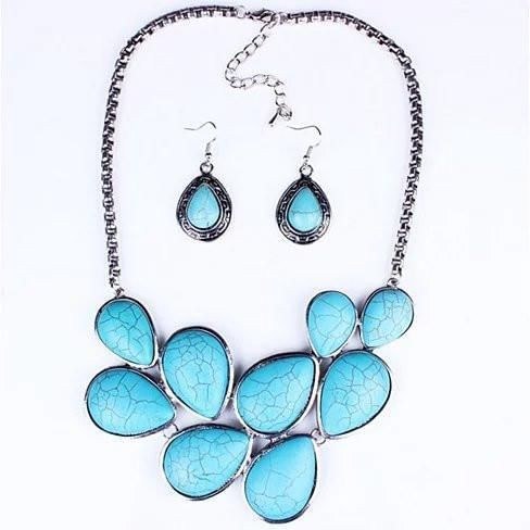 Turquoise Earth Necklace and Earrings Set K290-1259088964