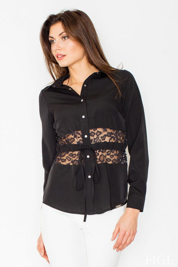 black - Long sleeve shirt model 60186 Figl U704-60186