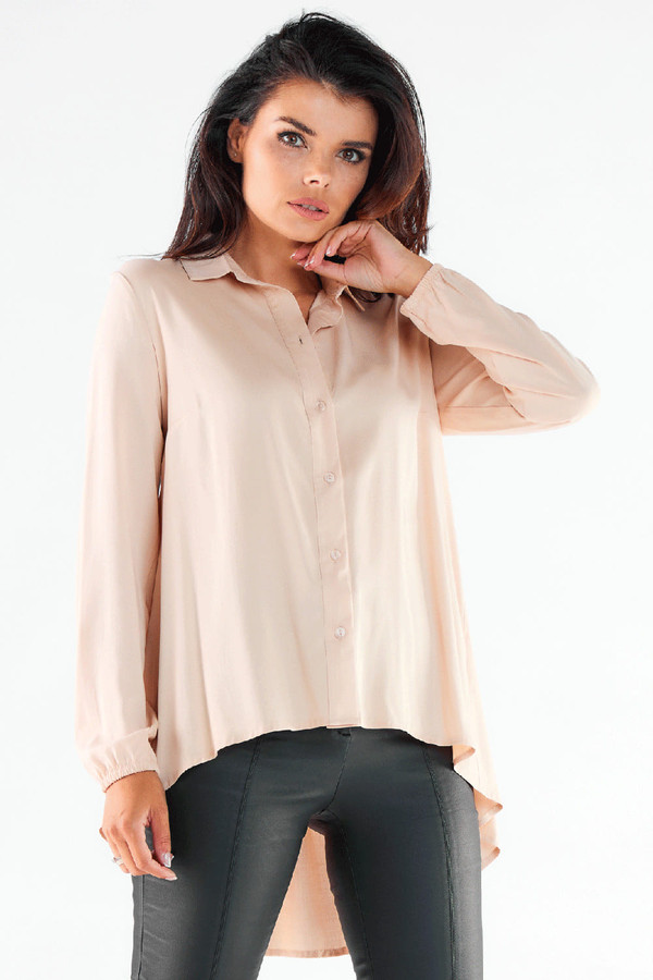 beige - Long sleeve shirt model 173916 awama U704-173916