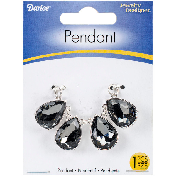Jewelry Pendant Rhinestone Teardrops Silver and Smoke 6 x 2 cm N274-FC012995551