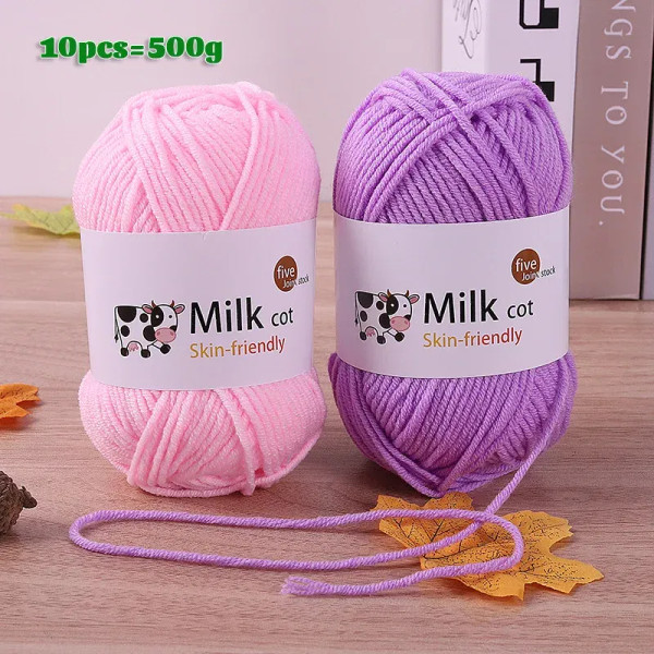 Color: Silver - 150g 5-strand Milk Yarn Handmade Medium Thick DIY Woven Doll Sweater Flower Hat Sca F640-12000038378058325