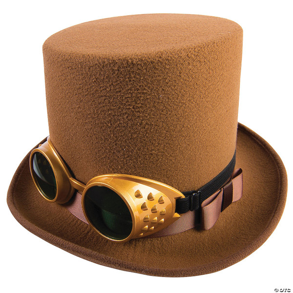 Adults Brown Steampunk Hat with Brown Hatband and Gold Goggles N274-MR01FM75327