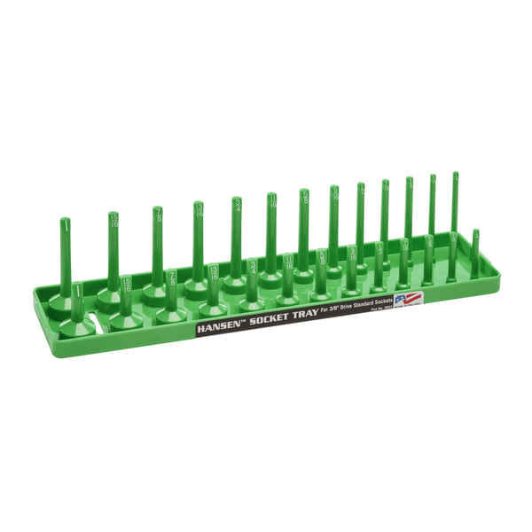 Hansen Global 3/8 Inch Standard 2 Row Regular/Deep Socket Holder Tray - Green T398-HNE3803