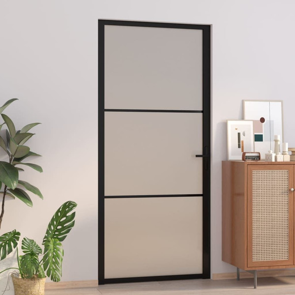 Interior Door 36.6"x79.3" Black Matt Glass and Aluminum A949-350554