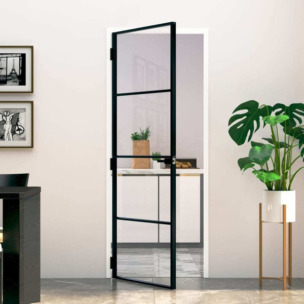 Interior Door Black 29.9"x79.3" Tempered Glass&Aluminum Slim A949-153658