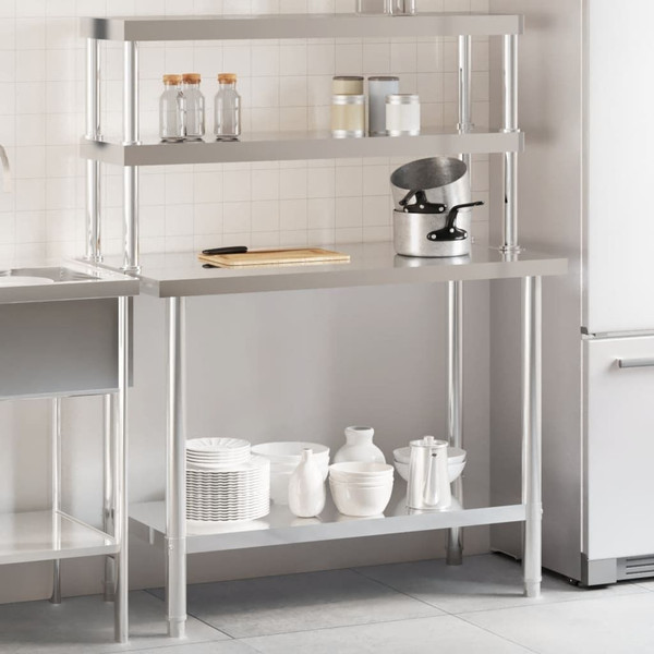 Kitchen Work Table with Overshelf 43.3"x21.7"x59.1" Stainless Steel A949-3208907
