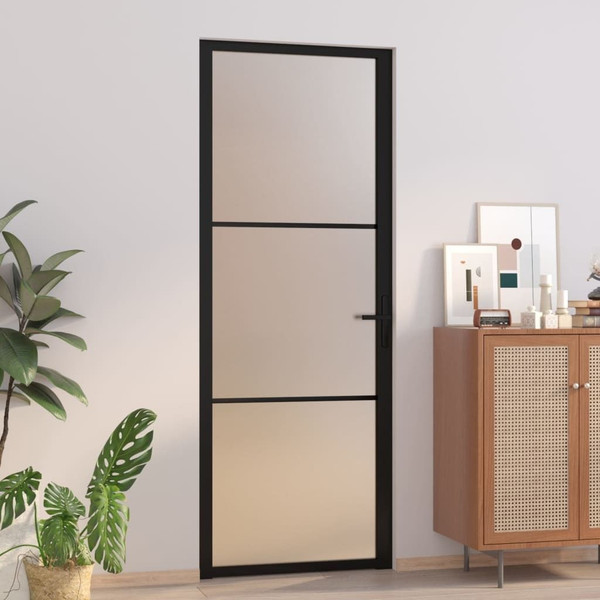 Interior Door 29.9"x79.3" Black Matt Glass and Aluminum A949-350552