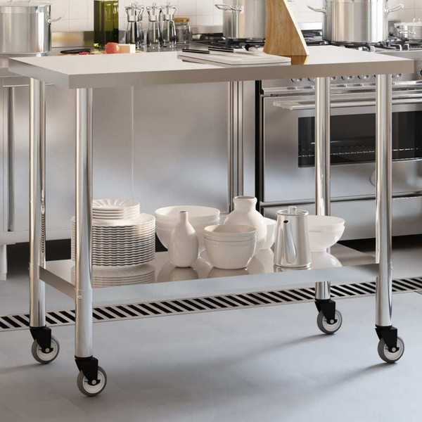 Kitchen Work Table with Wheels 43.3"x21.7"x33.5" Stainless Steel A949-376467