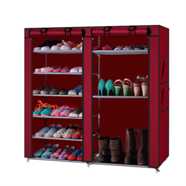 US Non-woven Fabric Shoe  Cabinet 6-layer Double-row 12-compartment Shoe Organzier Container Red wi K484-PHO_0S88REZP_US