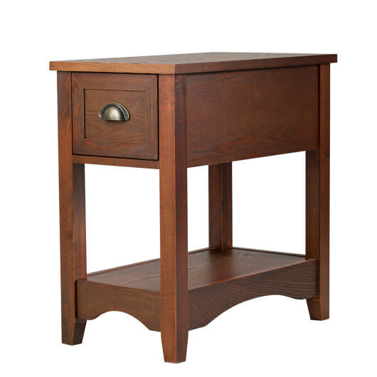 Contemporary Chair Side End Table Compact Table with Drawer Nightstand-Natural - Color: Natural D681-HW61983RE