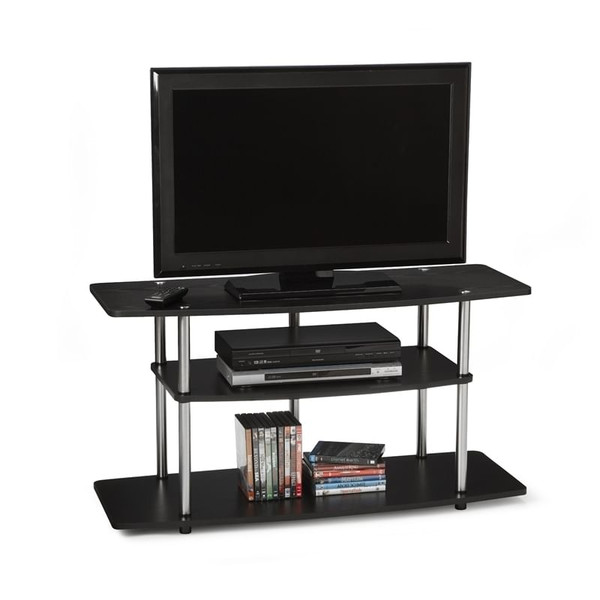 3-Tier Flat Screen TV Stand in Black Wood Grain / Stainless Steel Q280-CD2G3TWG5497