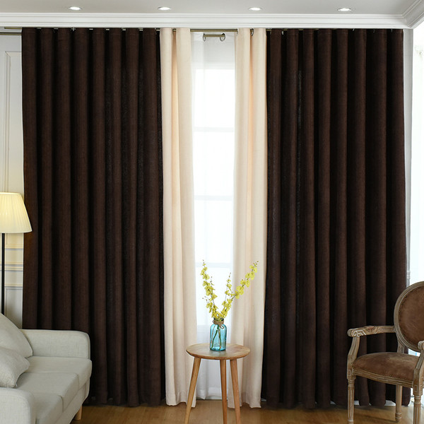 Color: Dark Coffee, style: Cloth whole - Factory direct stitching simple solid chenille curtain hig Q119-CJJJJFCL00025-Dark Coffee-Cloth whole