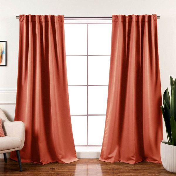 52 x 84 inch Solid Orange Apricot Thermal Blackout Curtain Panels - Set of 2 Q280-AFTEFC37925163