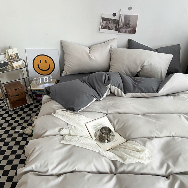 Pattern: Foggy Gray, Size Specification: 1.5M Flat Sheet - Simple Colorblock All-matching Washed Co Q119-CJCS211838205EV