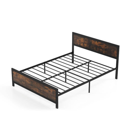 Metal Bed Frame with Headboard and Footboard-Queen Size - Color: Rustic Brown - Size: Queen Size D681-HU10761-Q