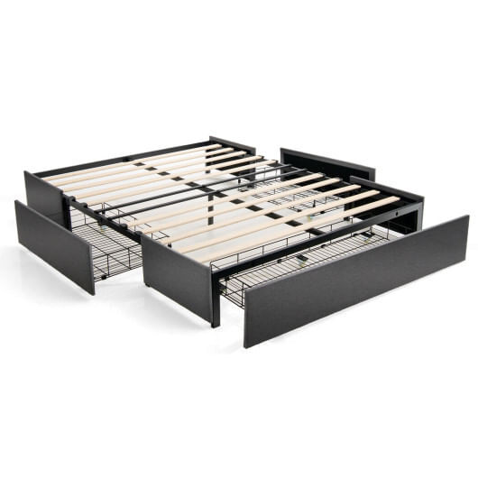 Upholstered Platform Bed Frame with 3 Storage Drawers-Full Size - Color: Gray - Size: Full Size D681-HU10199GR-F