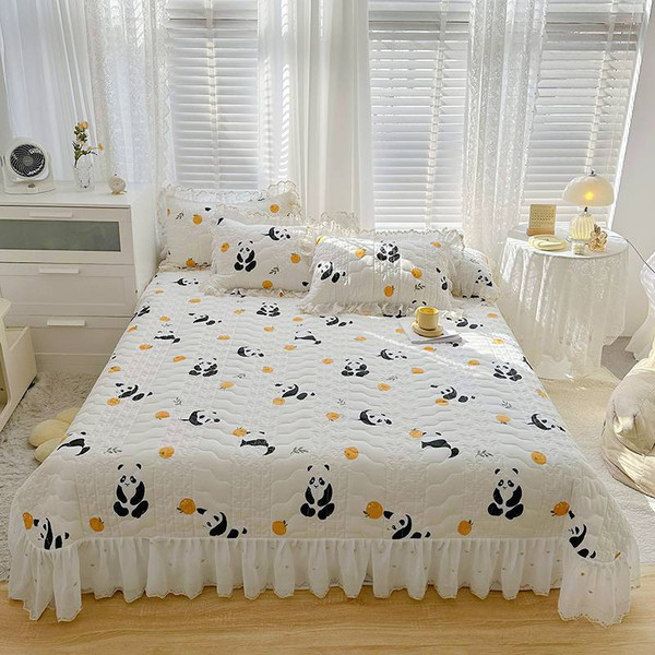 Pattern: Black And White Panda, Size Specification: 240x245cm Sheet Bed Cover - Cotton Lace Embroid Q119-CJYD199480314NM