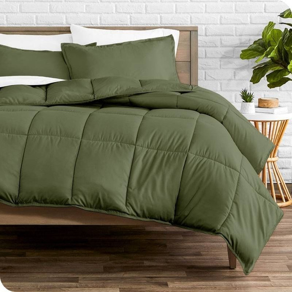 Queen size Hypoallergenic Down Alternative Comforter Set in Olive Green Q280-QWNGDS97435