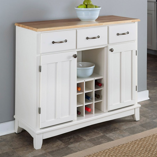 Natural Wood Top Kitchen Island Sideboard Cabinet Wine Rack in White Q280-HSKS519815
