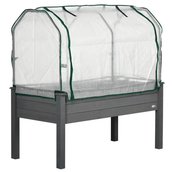 Grey Wood Elevated Raised Garden Bed Planter with Greenhouse Cover Q280-GROHA768802