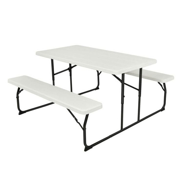Folding White HDPE Picnic Table with 2 Benches Outdoor Patio Furniture Set Q280-WFIOPTS1391458392