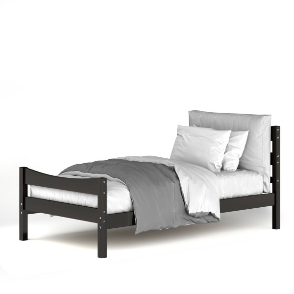 Twin size Farmhouse Style Pine Wood Platform Bed Frame in Espresso Q280-CTWES8974