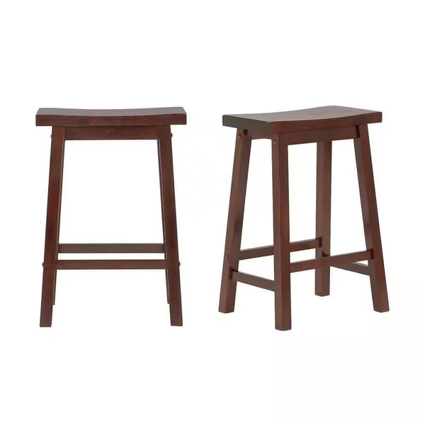 Set of 2 Farmhouse Counter Height Saddle Bar Stools in Brown Walnut Wood Finish Q280-WBFSCT903012597