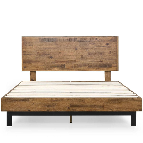 Queen Solid Wood Modern Platform Bed Frame with Adjustable Height Headboard Q280-QNSWPBFH3891759362