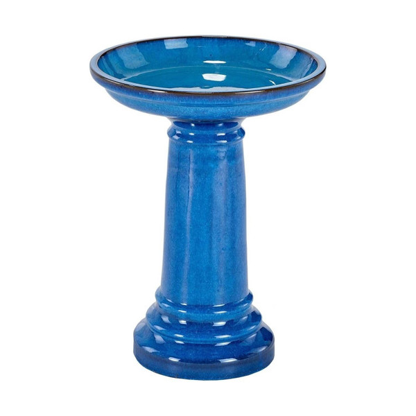 2 Gallon Blue Ceramic Traditional Outdoor Patio Garden Birdbath Q280-AVCBTBB13594