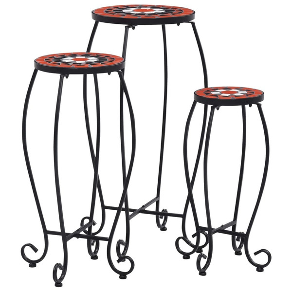 Table Set of 3 Terracotta and White Iron tube and ceramic tile A949-46704