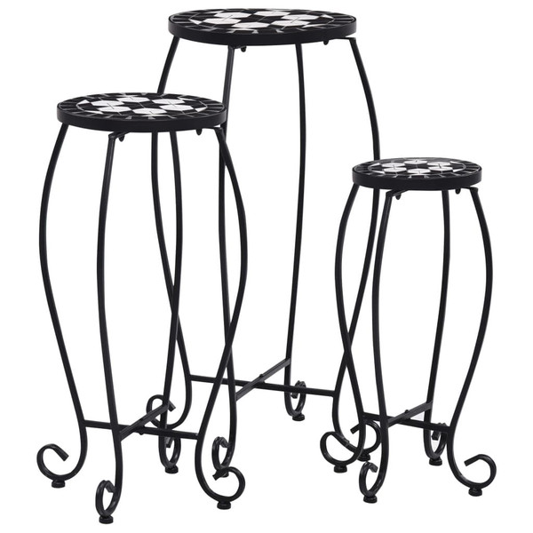 Table Set of 3 Black and White Iron and Ceramic Small Durable A949-46703