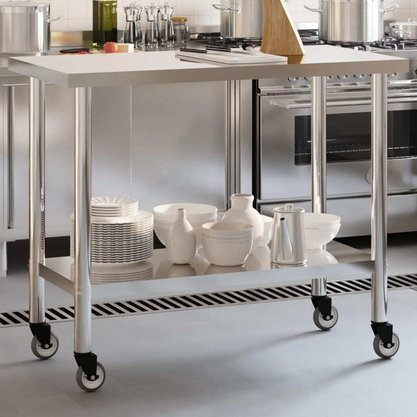 Kitchen Work Table with Wheels 43.3"x21.7"x33.5" Stainless Steel A949-376464