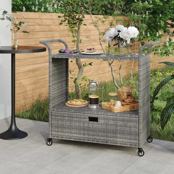 Bar Cart with Drawer Gray 39.4"x17.7"x38.2" Poly Rattan A949-316664