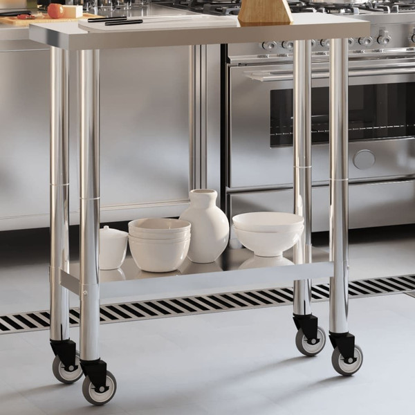 Kitchen Work Table with Wheels 32.5"x11.8"x33.5" Stainless Steel A949-376460