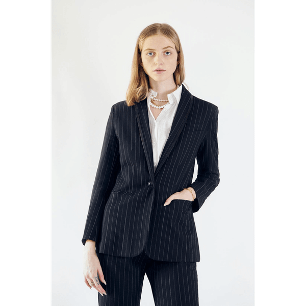 Black Pinstripes Oversize Blazer T575-S0671384073